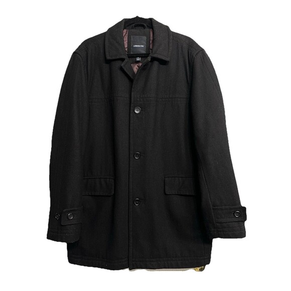 London Fog Jacket Coat Medium Men's Black Wool Blend Pre-owned Great Condition - Picture 6 of 8